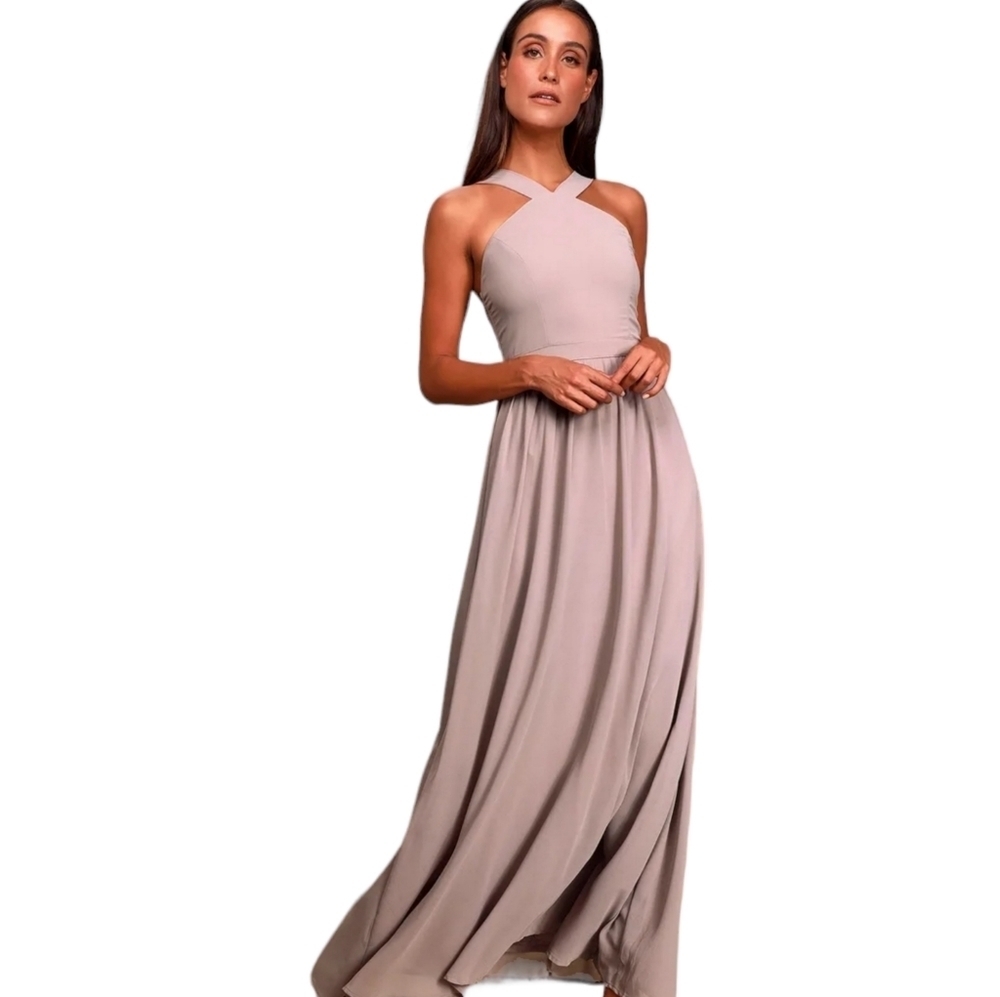 Lulu's Air of Romance Taupe Maxi Dress Size L